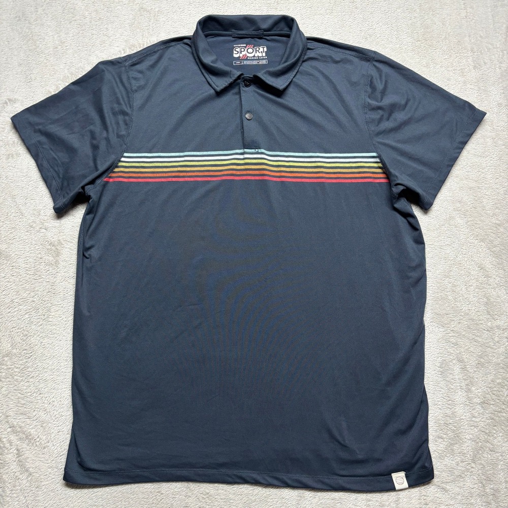 Marine Layer Weekend Sport Polo Shirt Mens Large Navy Blue Striped 14974